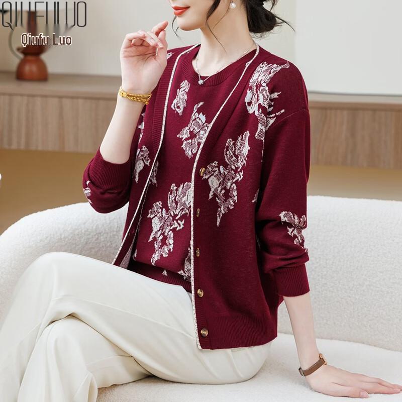 Elegant Women s Knitted Cardigan & Top Two-Piece Set XL