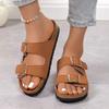 Women's Wide Width Double Buckle Cork Slides - Flat Sole Mule Sandals for Outdoor Wear, Casual Single Strap Thongs