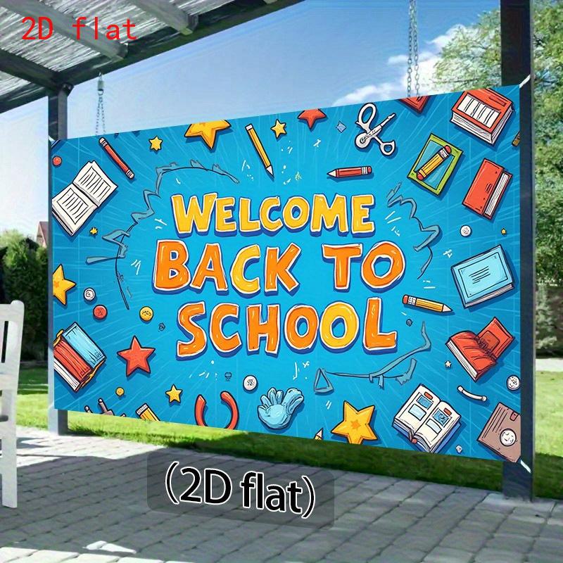 2D flat surface one-piece school-themed background fabric with learning supplies design suitable for educational activities