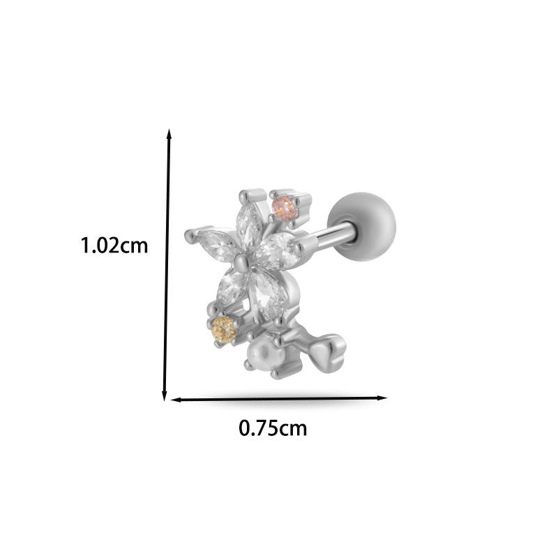 Henson Koppar Zirkon Blomma Hjärta Fjäril Rostfritt Stål Broskpiercing
