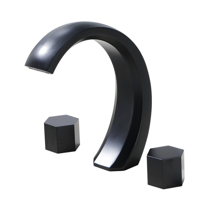 Light Luxury Bathroom Basin Faucet Gun Gray Copper Three Holes Two Handles Hot Cold Mixed Water Faucet Household  Basin Tap