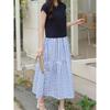Plus Size Women's Summer K-style Knitting Round Neck Sleeveless T-shirt Patchwork Striped Fake Two Pieces Mid-Length Dress L-4XL