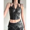 H Home European and American Women's Clothing Pull Cool Dark Corns Lace-up Patchwork Leather Strap Female Kpop Fake Two-Piece Black Corset