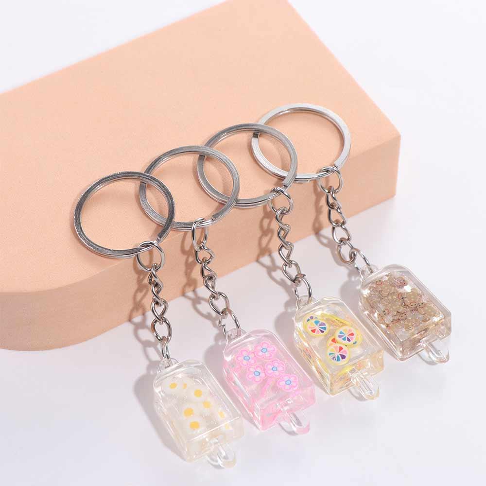 Milk Tea Fruit Ice Cream Keychain Glow Cup Flower Slice Keyring Lemon Keychain   Backpack Pendant