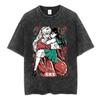 Retro Washed Anime Inuyasha Pattern Tshirts For Unisex And Unisex Shortsleeved Loose Cotton Tops Ins