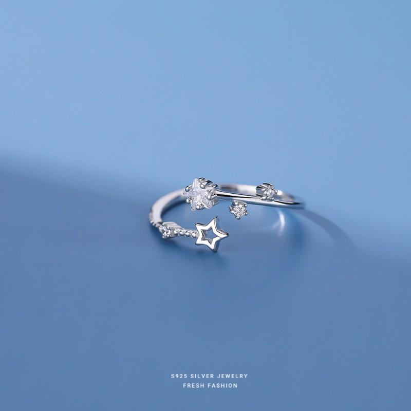 Adjustable Star Ring Women Sterling Minimalist Geometric Finger With Zirconia Stone