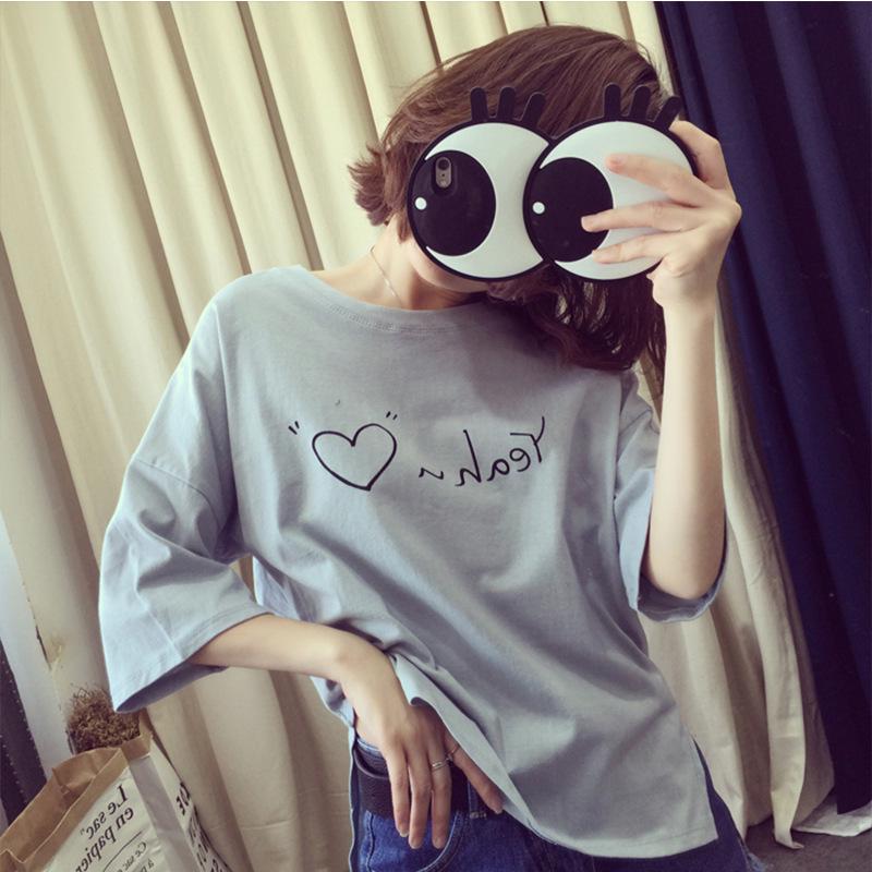 New Korean Version of Women's Student Clothes Women's Round Neck Printed Short-sleeved T-shirt Women's Shirt Women's