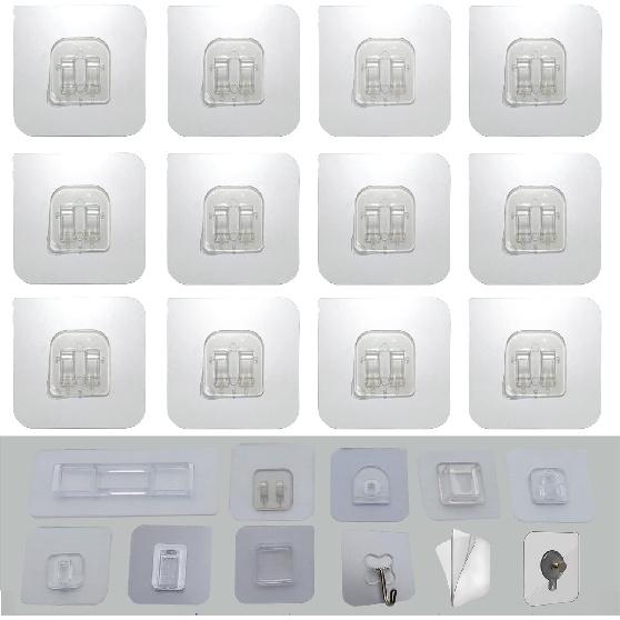 12 PCS Wall Mounted Replacement Sticky pads for Kitchen Bathroom Shower Caddy Organizer Rack Holder Nail Free Adhesive Hooks (Square)