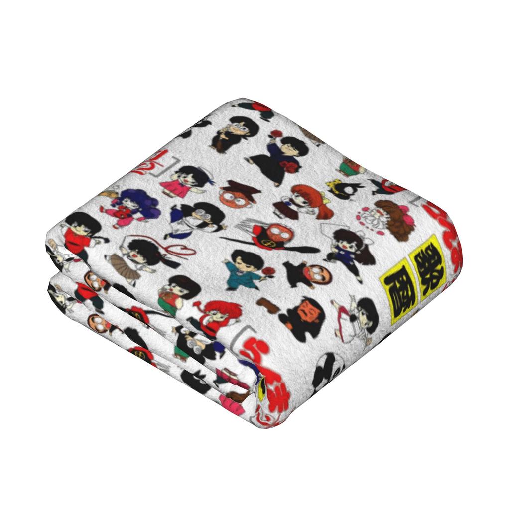 Chibi Ranma Saotom Anime Knitted Blankets Flannel Warm Throw Blankets for Car Sofa Couch Bedspread