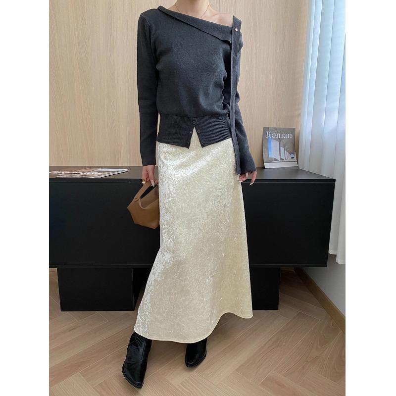 

Sinan Ретро Юбка А-силуэта из Светящегося Бархата с Высокой Талией и Дизайном Золотой Снежинки L бежевый