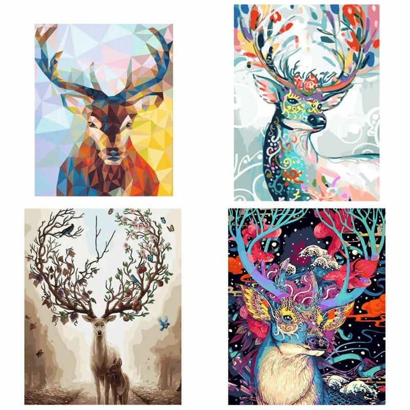 Deer Reindeer Sika DIY Digital Oil Painting By Numbers Paint Drawing Coloring Number Canvas Hand Painted Modular Picture