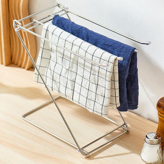 Kitchen Towel Holder Stainless Steel Dish Rag Washcloth Holder 4-Arm Folding Free Standing Hand Towel Drying Rack for Kitchen Countertop Bathroom