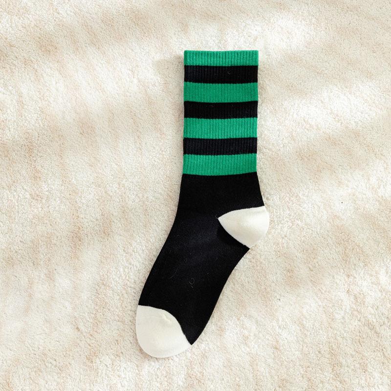 5/10 Pairs Green Checkered Black and White Pattern Mid Calf Socks Trendy Brand with Smiling Face Color Blocked Stripes Collegiate Style Cotton Socks