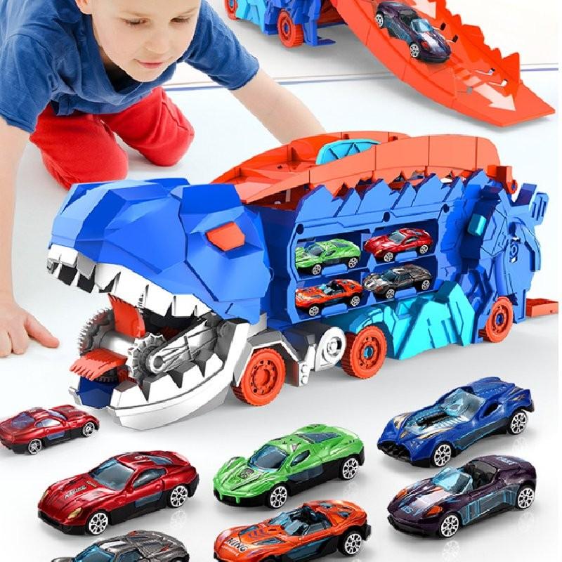 Truck Dinosaur Car Transport Carrier With12 Pull Back Dino Car Toy For Kids Gift