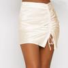 Satin High Waist Solid Color Women Drawstring Split Package Hip Pencil Skirt