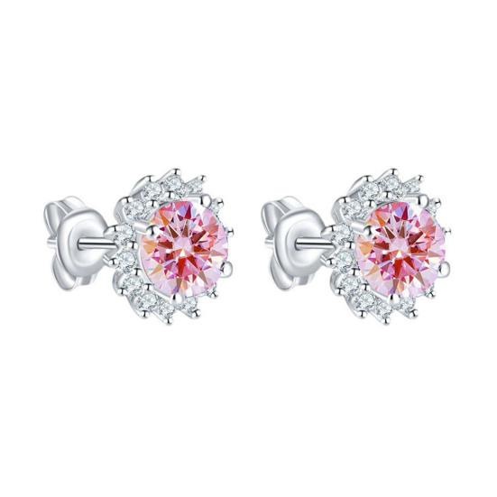 

1 Pair Stud Earrings Sunflower Shape Cubic Zirconia Inlaid Ear Studs Women Geometric Earrings Jewelry Gift