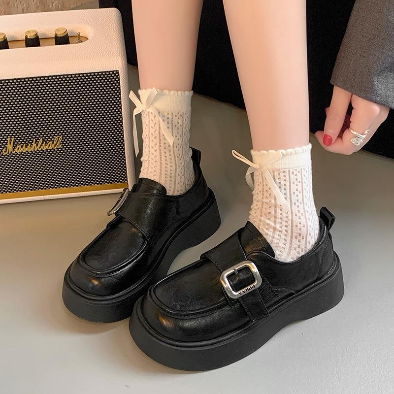 

Platform Mary Jane women s shoes 2025 new spring and autumn black single shoes British style small leather shoes popular white loafers 40 чёрный