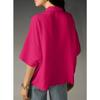 Women Lapel V Neck Batwing Sleeve Loose Shirt Casual Solid Blouse