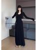 Hepburn-Inspired Elegant V-Neck Long-Sleeved Slimming Dress for Tall Women