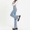 High-Waisted Stretch Denim Flare Jeans Women Streetwear Slim Fit Blue Long Pants