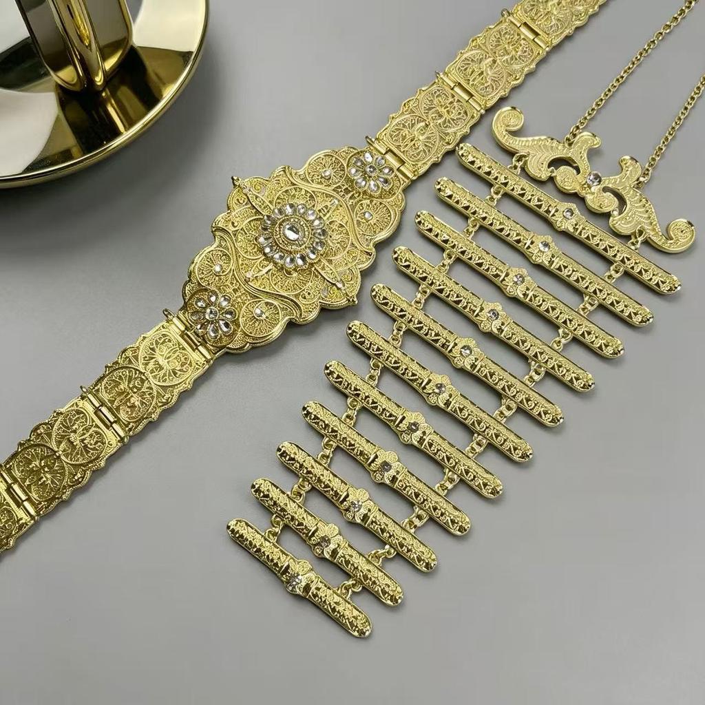 Caucasian Ethnic Rhinestone Waistband & Necklace Set