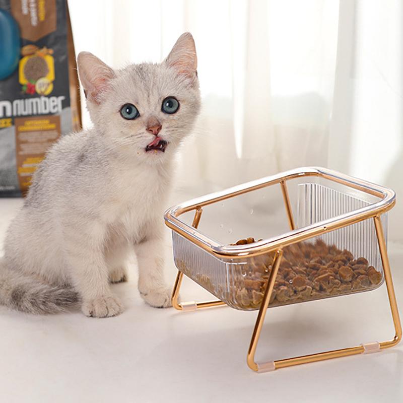 Cat Double Bowl New with Stand Pet Kitten Puppy Transparent Food Feeding Dish Metal Elevated Water Feeder Dog cats Bowl Supplies