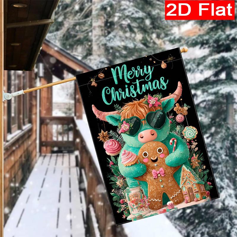 Gd-Dq09050084-1pc Winter Christmas Highland Cattle Welcome Christmas Garden Flag_4 (1)- Outdoor Garden Flag Double-Sided Home Decor for Yard Decoratio