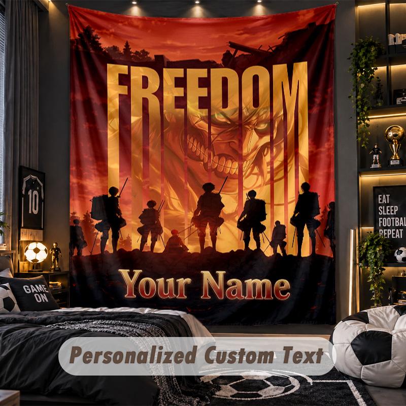 Personalized Wall Tapestry,Attack on Titan Custom Printed Name, Fabric Wall Art For Indoor Room Backdrop