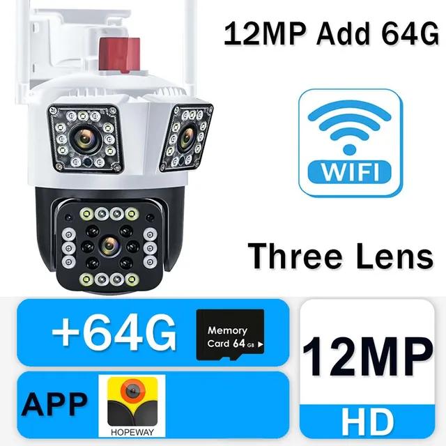 WiFi IP 12MP 6K Three Lens 8X Zoom Surveillance AI Tracking Protection Outdoor Security Camera CCTV Cam