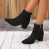 New fashion pointed solid color test zipper fashion boots women's suede four-season medium heel short boots