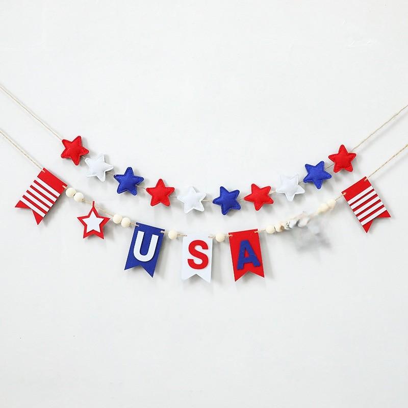 Usa Felt Banner Garland With Star Stripes For Independence Day Home Decor