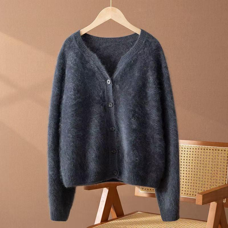Women's 100% Cashmere Thickened Winter Sweater - Brushed Solid Color, Fashionable, Simple, Warm Cardigan for Outerwear or Innerwear.