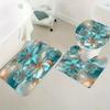 4 Pcs Elegant Blue And White Floral Printed Shower Curtain, Apartment Bathroom Shower Curtain Set, Hotel Bathroom Curtain