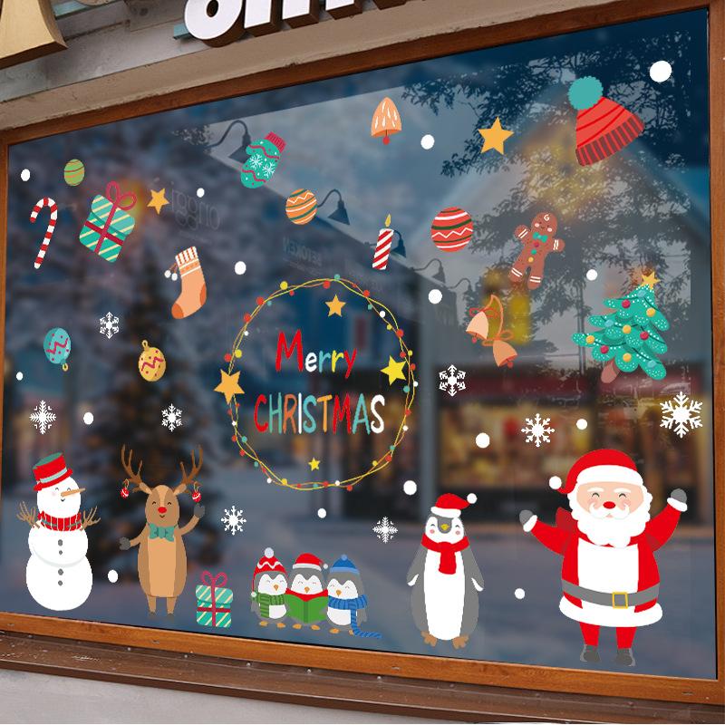Santa Claus Electrostatic Sticker Decorations, Shopping Mall Glass Door Stickers, Reindeer Window Stickers, Atmosphere