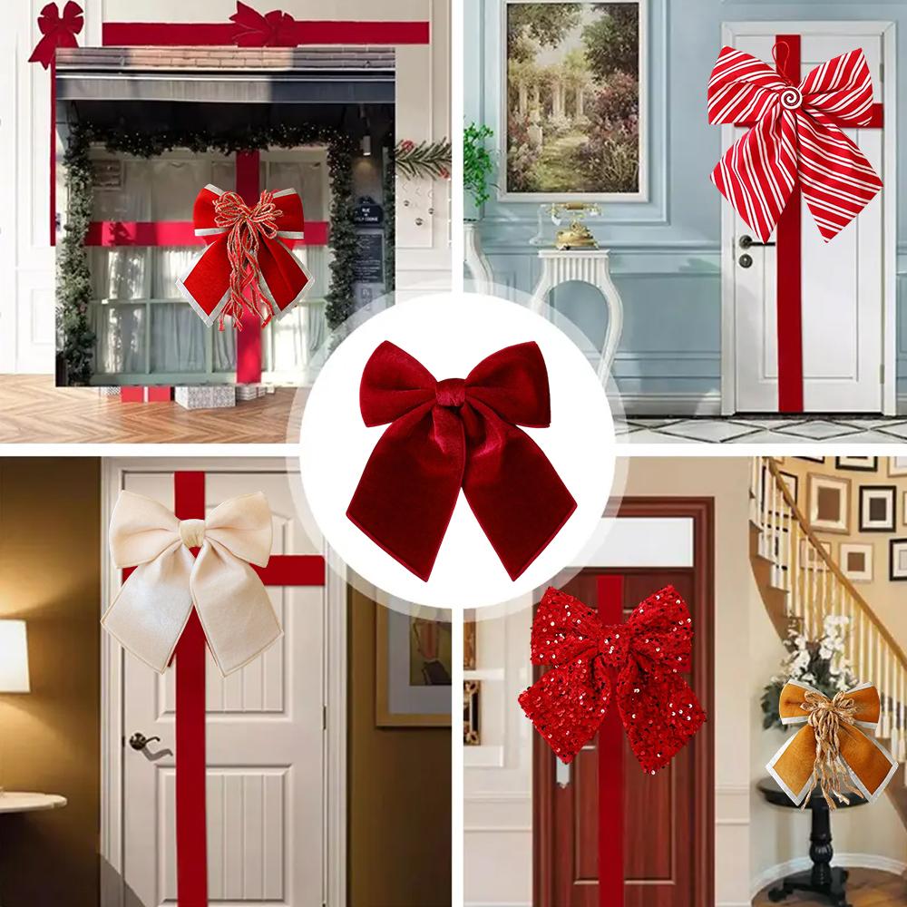 Christmas Decorative Knots 25x25cm Red Velvet Ribbon Bows Large Size Plush Bow Flower Craft Christmas Tree Ornaments Deco Noel