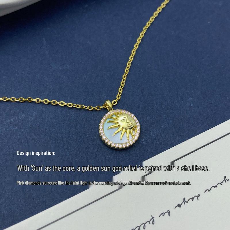 Exquisite S925 Sterling Silver Sun Necklace with Gold-Plated Freshwater Mother-of-Pearl