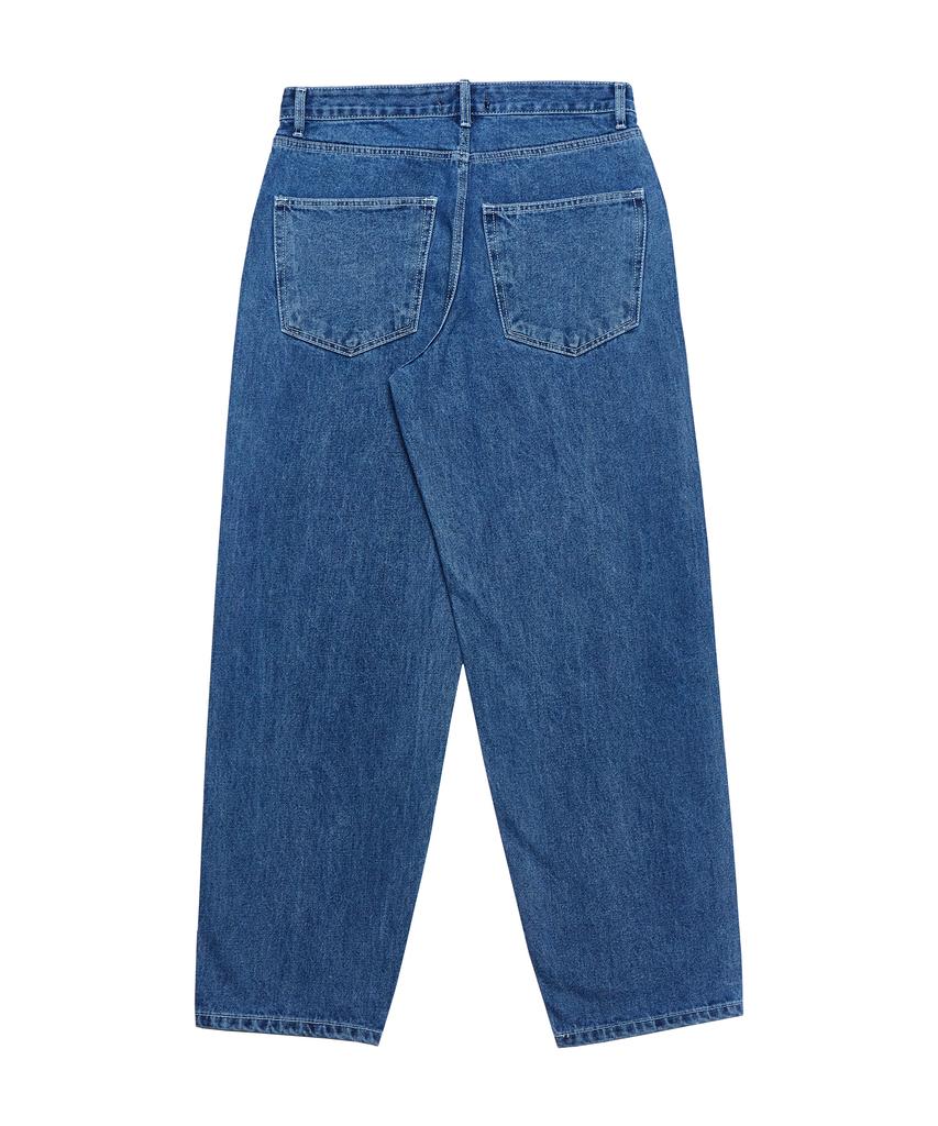 Bajal Wide Tapered Retro Denim Pants Blue