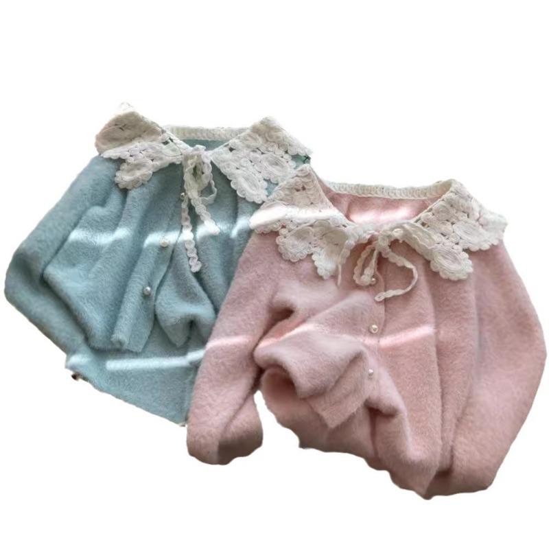 New Single-piece Thick Fashion Casual Imitation Mink Sweet Doll Collar Knitted Cardigan Sweater Women