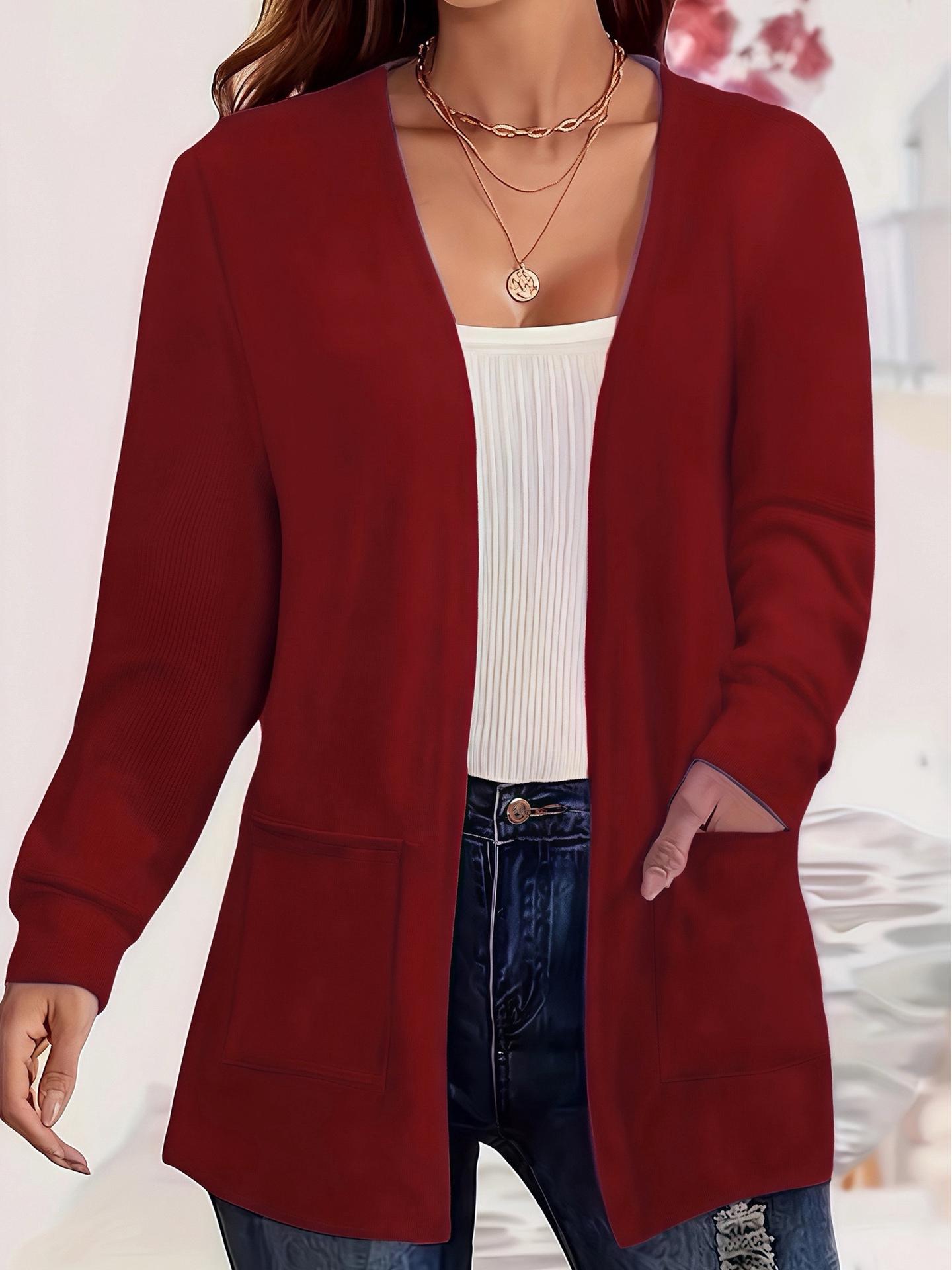 

Елегантний кишеньковий кардиган з довгим рукавом - Осіння колекція 2025 2XL червоний