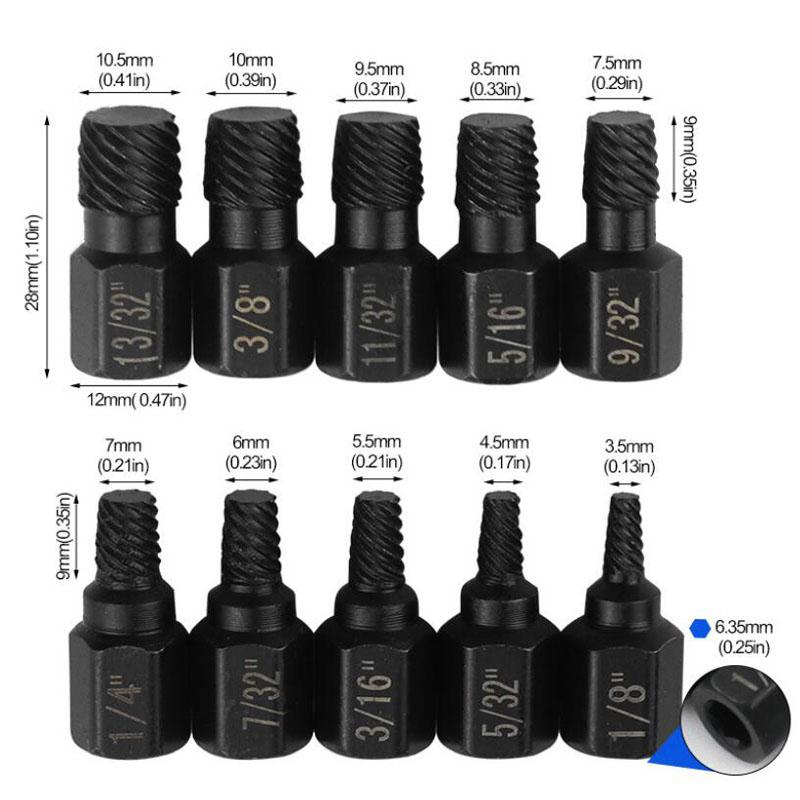 10Pcs Screw Extractor Kit Alloy Steel Damaged Screw Remover Metal Easy Out Drill Bits Broken Bolt Stud Remover Screw Extractor