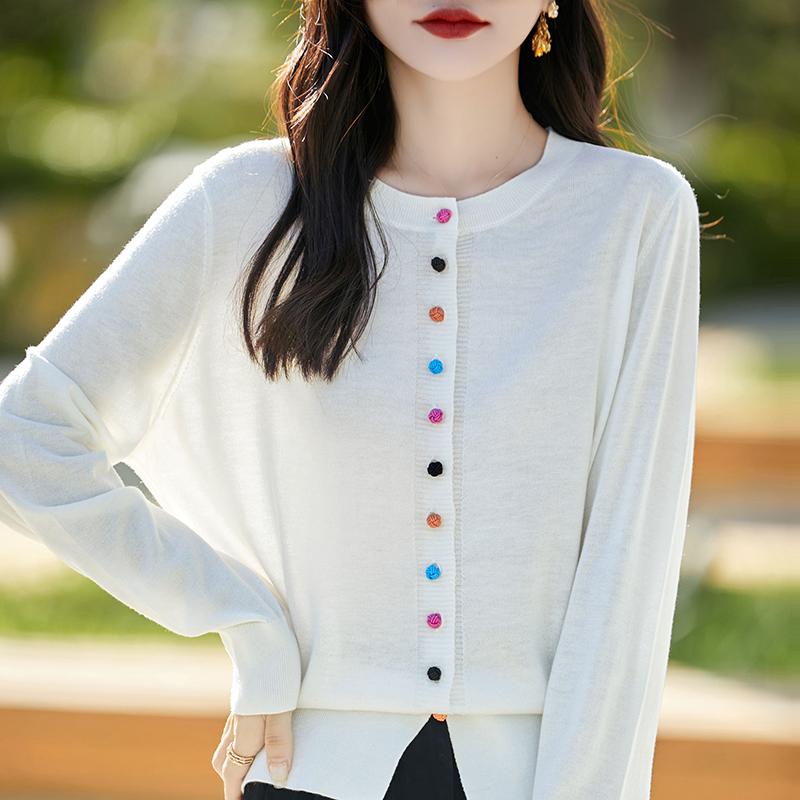 Women's cashmere cardigan Qinghe cashmere 50% wool 50% silk Women's autumn and winter cashmere cardigan soft and warm
