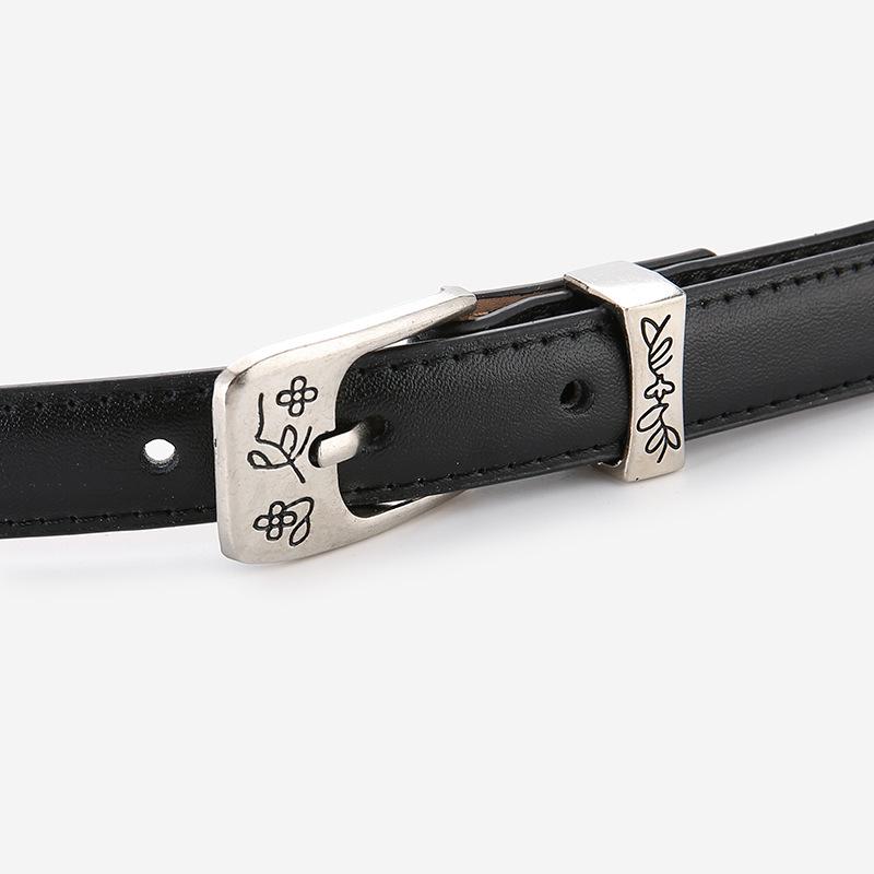 Elegant Women's Two-Layer Genuine Cowhide Leather Belt with Retro Silver Pin Buckle - Thin Decorative Accessory for Pants