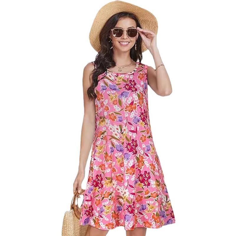 Damen Ärmelloses Bedrucktes Kleid Bedruckt Pendler Lässig Lockerer Look Schlankmachend Urlaubsstil