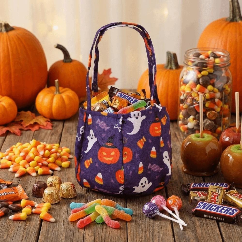 Portable Candy Bucket Non-Woven Pumpkin Candy Bucket Creative Trick-or-Treat Bag Trick or Treat