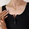 Fashion Personalized Relief Sun Square Pendant Inlaid With Zircon Necklace Titanium Steel Plated 18K Gold Collarbone Chain
