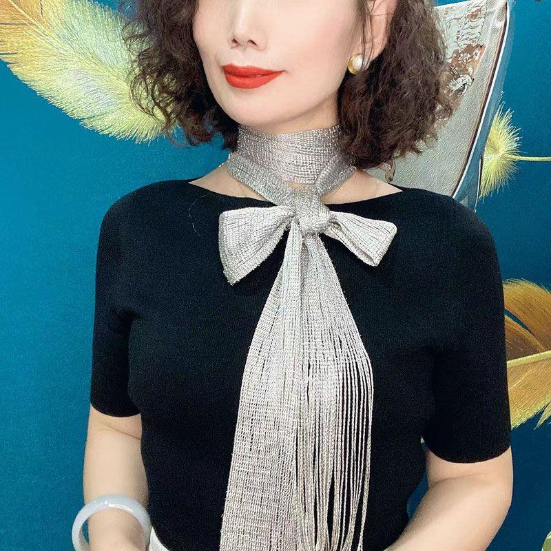 Four Seasons with Streamer Towel Temperament Fashionable Women Summer Scarf