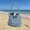 Gun with champagne woven bag tote bag large capacity underarm shoulder large bag handbag bucket bag