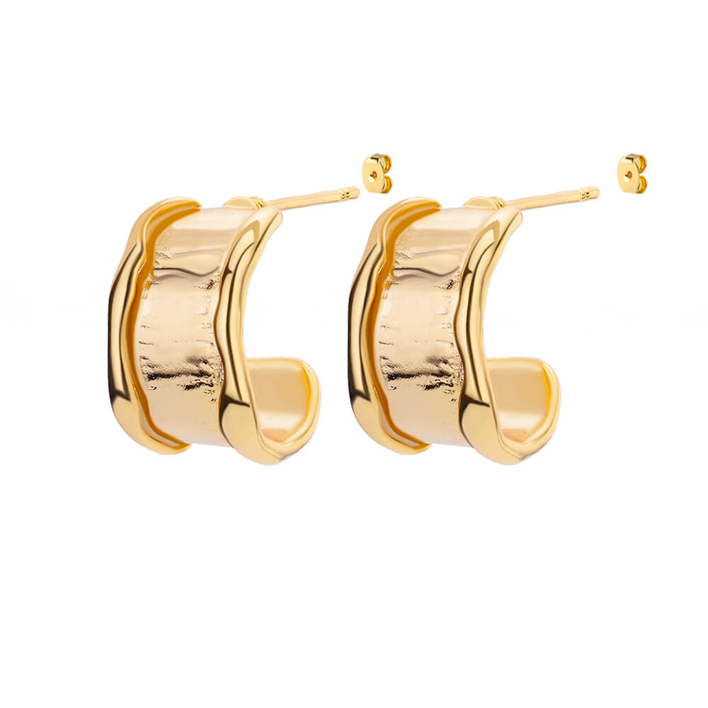 Stainless Steel Earrings for Women C Shaped Wide Gold Plated Piercing Hoop Stud Earring Female Fashion Jewelry Accessories Gift