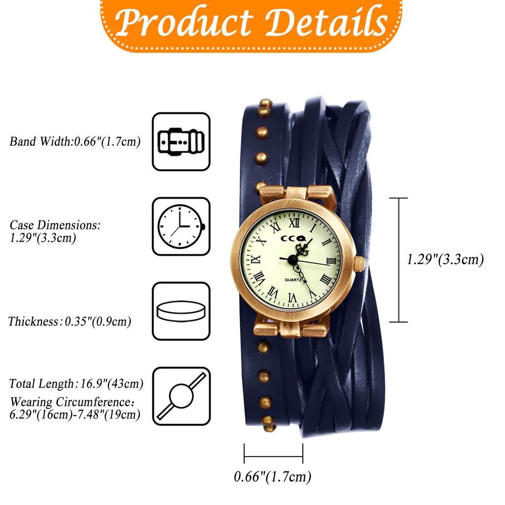 Echtes Lederarmband Gothic Römische Ziffern Retro Analog Punk Quarz Verstellbares Stilvolles Design Halloween Geschenk Damen Nietenumwicktes Zifferblatt,