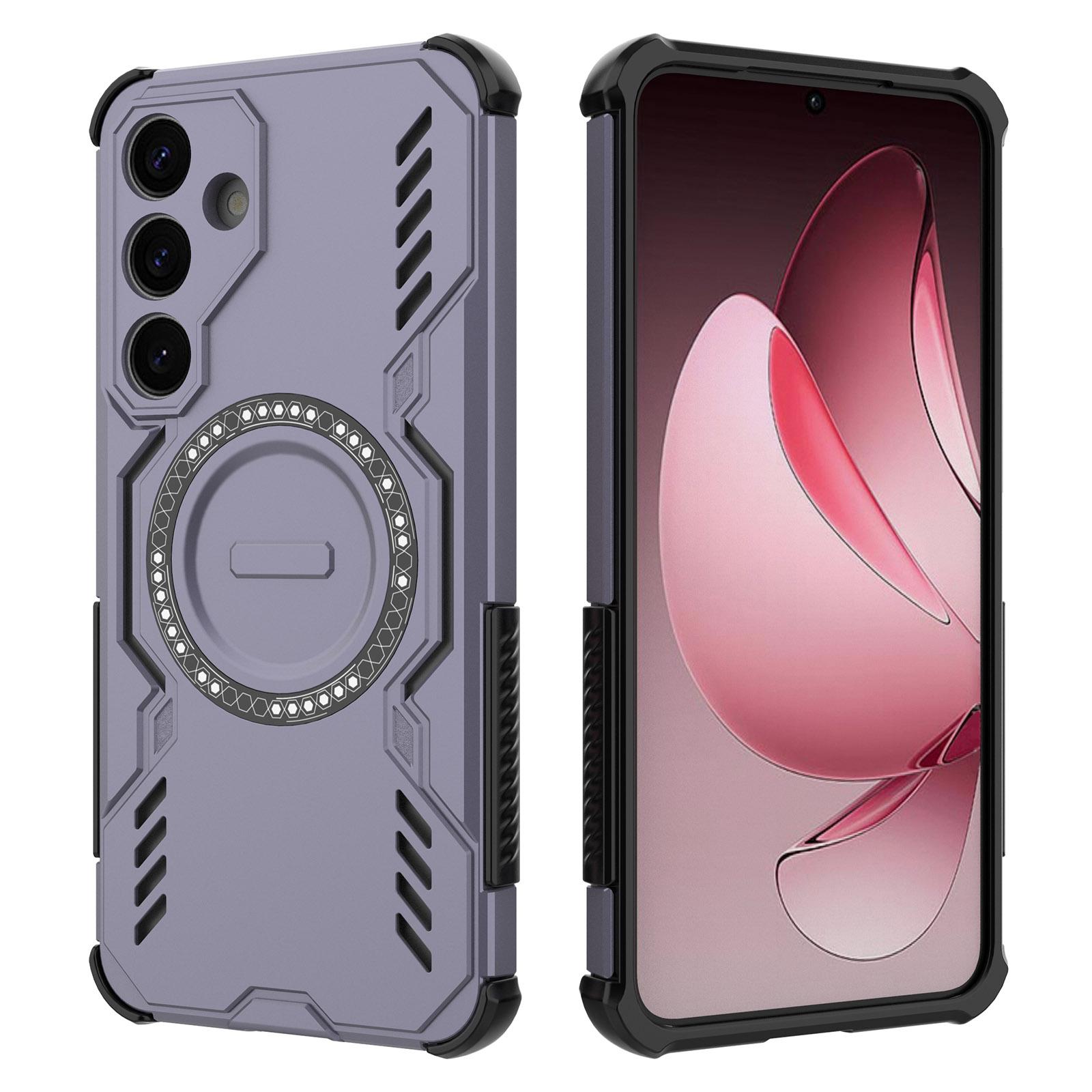 

For Samsung Galaxy S25 Magnetic Case Butterfly Armor Hollow Heat Dissipation PC+TPU Phone Cover Purple